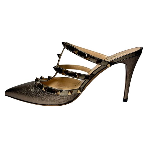 VALENTINO GARAVANI Leather Rockstud Heeled Sandals, Bronze; Size 39 (EU) - Picture 3 of 4